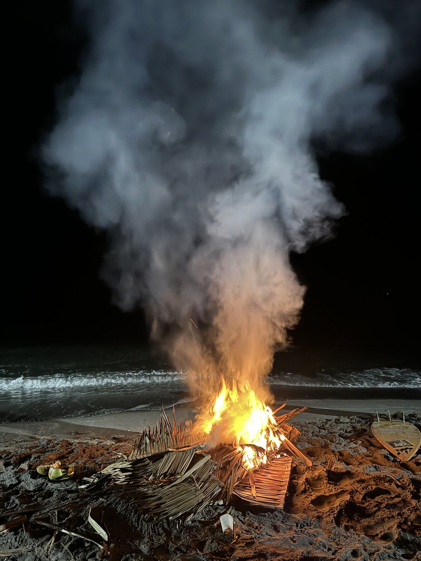 Bonfire on the beach at night