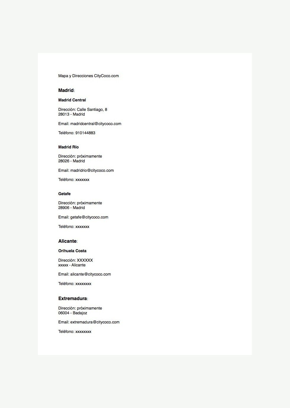 Citycoco locations document