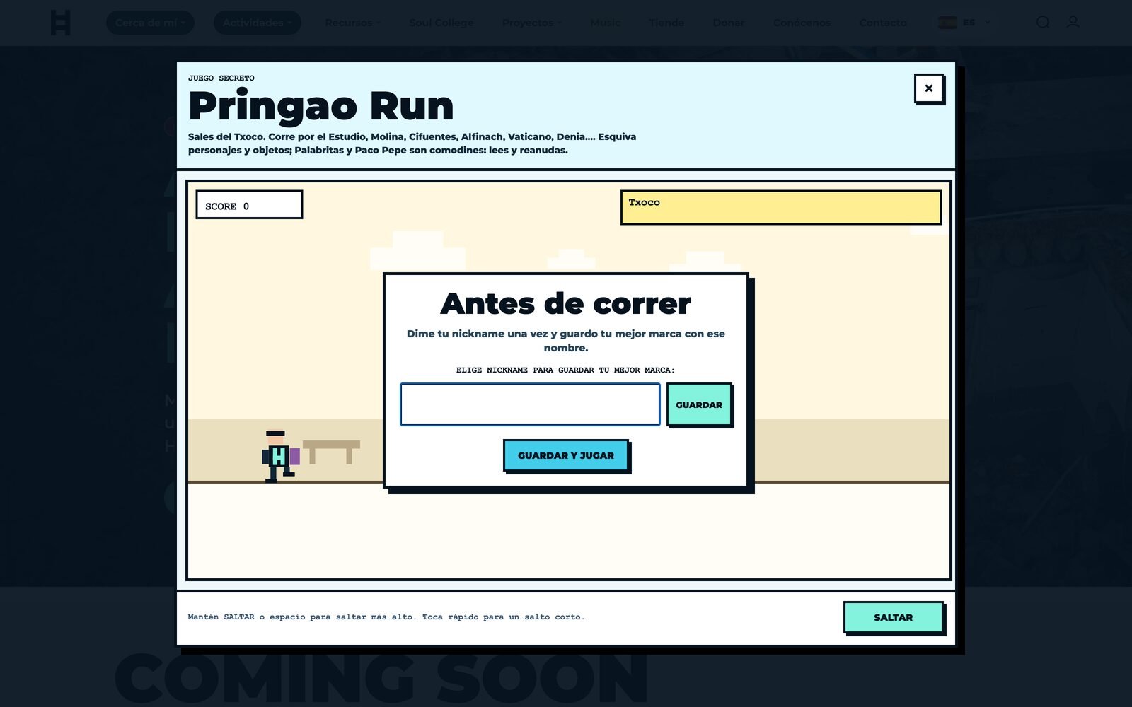 Pringao Run nickname and leaderboard screen