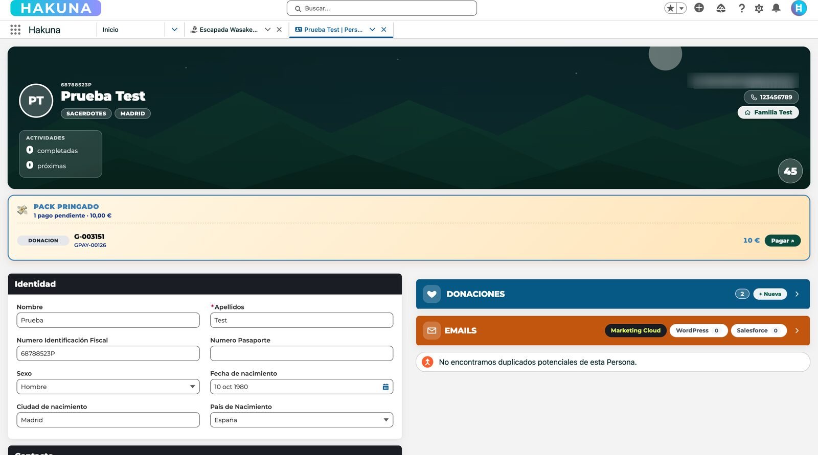 Person record page with dark hero and identity editor